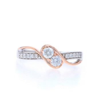 White Gold Diamond Bypass Ring - 14k Round Brilliant .44ctw Two-Stone Engagement White Gold Diamond Bypass Ring - 14k Round Brilliant .44ctw Two-Stone Engagement