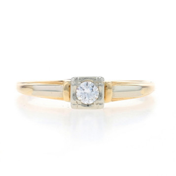 Yellow Gold Diamond Retro Solitaire Engagement Ring 14k & 18k Rnd .12ct Vintage Yellow Gold Diamond Retro Solitaire Engagement Ring 14k & 18k Rnd .12ct Vintage
