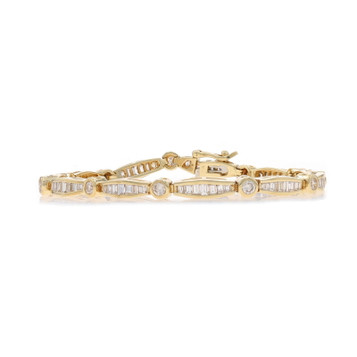 Yellow Gold Diamond Link Bracelet 7 1/4" -14k Round Brilliant & Baguette 4.00ctw Yellow Gold Diamond Link Bracelet 7 1/4" -14k Round Brilliant & Baguette 4.00ctw