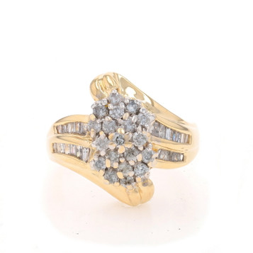 Yellow Gold Diamond Cluster Bypass Ring - 14k Round Brilliant & Baguette 1.00ctw Yellow Gold Diamond Cluster Bypass Ring - 14k Round Brilliant & Baguette 1.00ctw