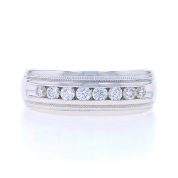 White Gold Diamond Men's Wedding Band - 14k Round Brilliant .50ctw Milgrain Ring White Gold Diamond Men's Wedding Band - 14k Round Brilliant .50ctw Milgrain Ring