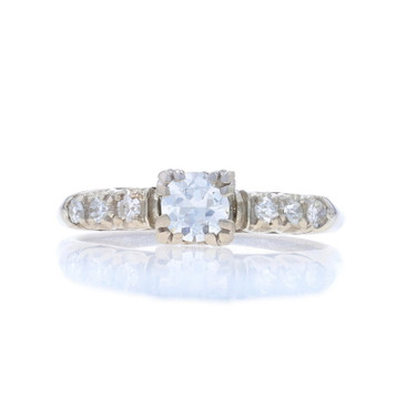 White Gold Diamond Retro Engagement Ring - 14k European .38ctw Vintage White Gold Diamond Retro Engagement Ring - 14k European .38ctw Vintage