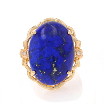 Yellow Gold Lapis Lazuli & Diamond Ring - 14k Oval Cabochon Yellow Gold Lapis Lazuli & Diamond Ring - 14k Oval Cabochon