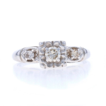 White Gold Diamond Vintage Engagement Ring - 14k Round Brilliant .28ctw Floral White Gold Diamond Vintage Engagement Ring - 14k Round Brilliant .28ctw Floral