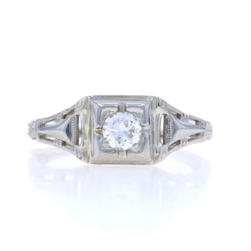 White Gold Diamond Art Deco Solitaire Engagement Ring 18k Euro .26ct Vintage White Gold Diamond Art Deco Solitaire Engagement Ring 18k Euro .26ct Vintage