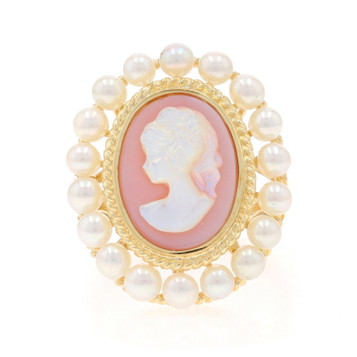 Yellow Gold Mother of Pearl & Cultured Pearl Halo Ring - 14k Silhouette Cameo