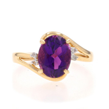 Yellow Gold Amethyst Diamond Bypass Ring - 14k Oval 1.77ctw Yellow Gold Amethyst Diamond Bypass Ring - 14k Oval 1.77ctw