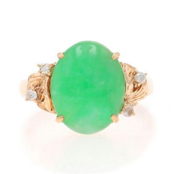Yellow Gold Jadeite Diamond Ring - 14k Oval Cabochon 4.15ctw Yellow Gold Jadeite Diamond Ring - 14k Oval Cabochon 4.15ctw