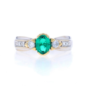 White Gold Lab-Created Emerald & Diamond Ring - 14k Oval 1.17ctw