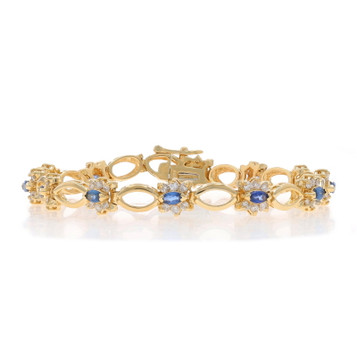 Yellow Gold Sapphire Diamond Link Bracelet 7 3/4" - 14k Marquise 3.00ctw Flowers Yellow Gold Sapphire Diamond Link Bracelet 7 3/4" - 14k Marquise 3.00ctw Flowers