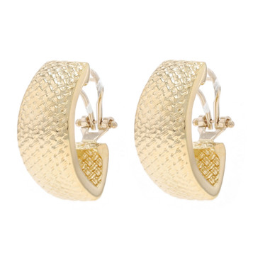 Yellow Gold Angled J-Hoop Earrings - 14k Woven Texture Italy Pierced Yellow Gold Angled J-Hoop Earrings - 14k Woven Texture Italy Pierced