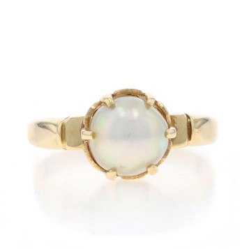 Yellow Gold Akoya Pearl Edwardian Solitaire Ring - 14k GIA Antique Yellow Gold Akoya Pearl Edwardian Solitaire Ring - 14k GIA Antique