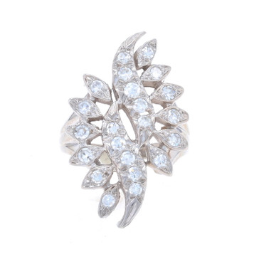 White Gold Diamond Vintage Cluster Cocktail Ring 14k Single Ct .55ctw Leaf Spray