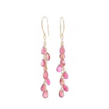 Yellow Gold Rubellite Dangle Earrings - 14k Briolette Pierced Yellow Gold Rubellite Dangle Earrings - 14k Briolette Pierced