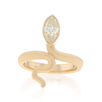 Yellow Gold Diamond Serpent Solitaire Bypass Ring - 14k Marquise .77ct Snake