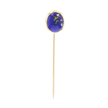 Yellow Gold Lapis Lazuli Stickpin - 14k Oval Cabochon Bezel Set Solitaire Yellow Gold Lapis Lazuli Stickpin - 14k Oval Cabochon Bezel Set Solitaire