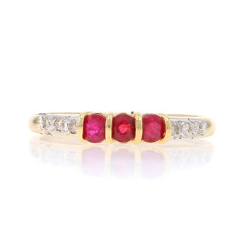 Yellow Gold Ruby Diamond Ring - 14k Round .44ctw Three-Stone Yellow Gold Ruby Diamond Ring - 14k Round .44ctw Three-Stone