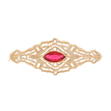 Yellow Gold Red Glass Bar Brooch - 10k Filigree Milgrain Pin