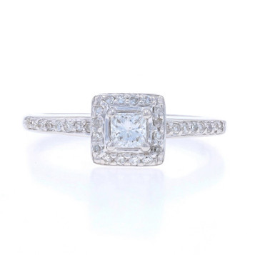 White Gold Diamond Halo Engagement Ring - 14k Princess .40ctw White Gold Diamond Halo Engagement Ring - 14k Princess .40ctw