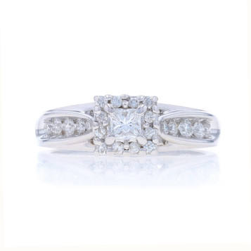 White Gold Diamond Halo Engagement Ring - 14k Princess .70ctw White Gold Diamond Halo Engagement Ring - 14k Princess .70ctw