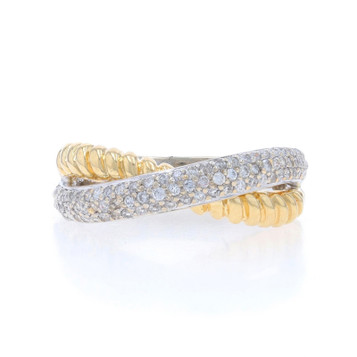 White Gold Pave Diamond Crossover Band - 14k Round Brilliant .50ctw Rope Ring