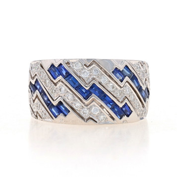 White Gold Sapphire & Diamond Cocktail Band - 18k Baguette 1.61ctw Ring Sz 6 3/4