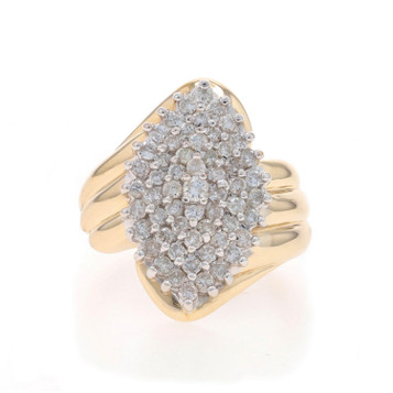 Yellow Gold Diamond Cluster Cocktail Bypass Ring - 10k Round Brilliant 1.00ctw Yellow Gold Diamond Cluster Cocktail Bypass Ring - 10k Round Brilliant 1.00ctw