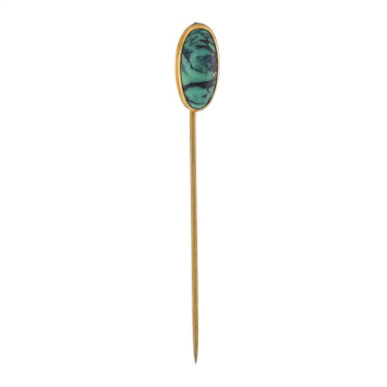 Yellow Gold Turquoise Edwardian Solitaire Stickpin - 14k Oval Cabochon Antique Yellow Gold Turquoise Edwardian Solitaire Stickpin - 14k Oval Cabochon Antique