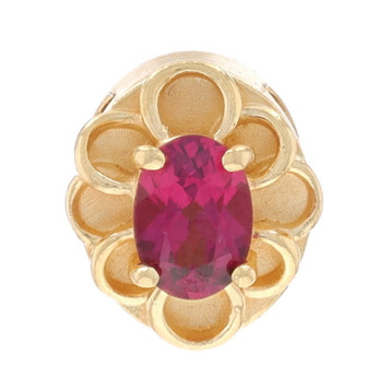YellowGold Rhodolite Garnet Vintage Solitaire Slide Charm 14k Oval 1.00ct Flower