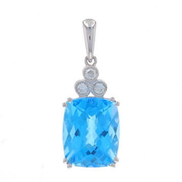 White Gold Blue Topaz Diamond Pendant 14k Cushion Checkerboard 3.98ctw Milgrain White Gold Blue Topaz Diamond Pendant 14k Cushion Checkerboard 3.98ctw Milgrain