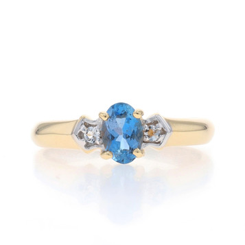 Yellow Gold Aquamarine & White Topaz Ring - 14k Oval .46ctw Knife-Edge