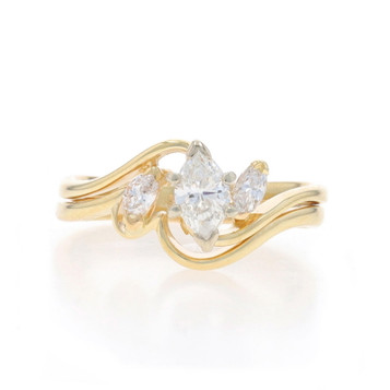 Yellow Gold Diamond All-In-One Engage Wed Ring 14k Marq.50ctw Three-Stone Bypass