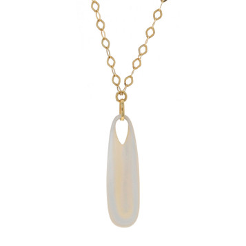 Yellow Gold Mother of Pearl Solitaire Pendant Necklace 16 3/4" - 14k Italy