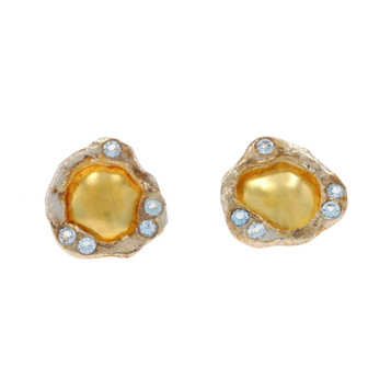 Sterling Silver Topaz Stud Earrings - 925 & Yellow Gold 18k Round .40ctw Pierced