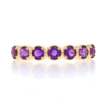 Yellow Gold Amethyst Seven-Stone Band - 14k Round .70ctw Quatrefoil Ring
