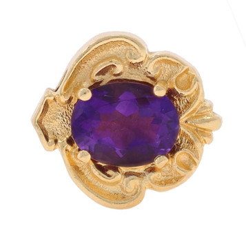 Yellow Gold Amethyst Vintage Solitaire Slide Charm - 14k Oval 1.75ct Yellow Gold Amethyst Vintage Solitaire Slide Charm - 14k Oval 1.75ct