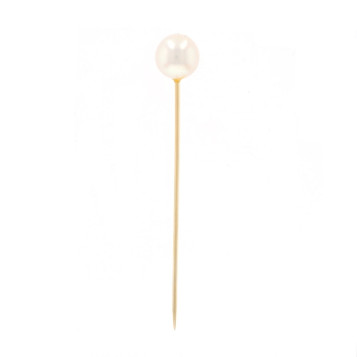 Yellow Gold Akoya Pearl Vintage Stickpin - 14k Solitaire Yellow Gold Akoya Pearl Vintage Stickpin - 14k Solitaire