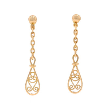 Yellow Gold Filigree Teardrop Earrings - 18k Studs w/ Enhancers Convertible