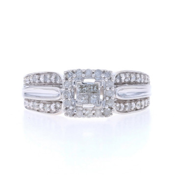 White Gold Diamond Cluster Halo Engagement Ring - 10k Single & Princess .25ctw White Gold Diamond Cluster Halo Engagement Ring - 10k Single & Princess .25ctw