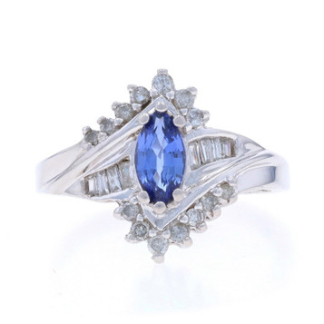 White Gold Lab-Created Sapphire Diamond Bypass Ring - 10k Marquise 1.00ctw White Gold Lab-Created Sapphire Diamond Bypass Ring - 10k Marquise 1.00ctw