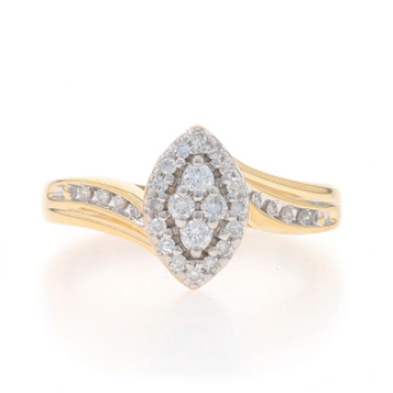 Yellow Gold Diamond Cluster Halo Bypass Ring - 10k Round .25ctw Engagement Yellow Gold Diamond Cluster Halo Bypass Ring - 10k Round .25ctw Engagement