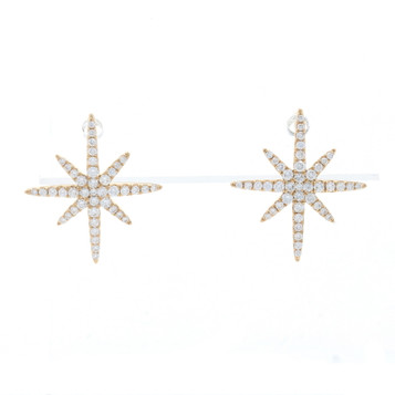 Yellow Gold Diamond Starburst Stud Earrings 14k Rd .42ctw North Star Pierced