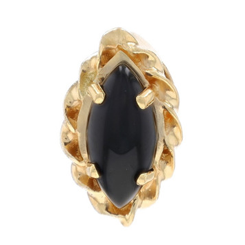 Yellow Gold Onyx Solitaire Slide Charm - 14k Marquise Cabochon Yellow Gold Onyx Solitaire Slide Charm - 14k Marquise Cabochon