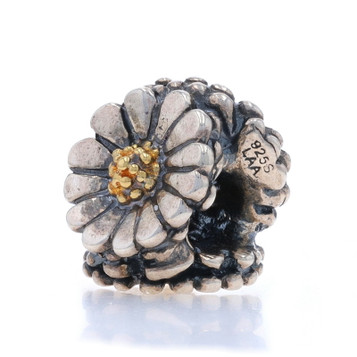 Trollbeads Daisy Charm - Sterling Silver 925 Yellow Gold 18k Flower 41816 Bead