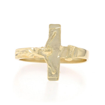 Yellow Gold Crucifix Statement Ring - 14k Cross Faith Yellow Gold Crucifix Statement Ring - 14k Cross Faith