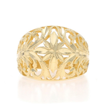 Yellow Gold Dome Statement Band - 14k Floral Ring Sz 6 Yellow Gold Dome Statement Band - 14k Floral Ring Sz 6