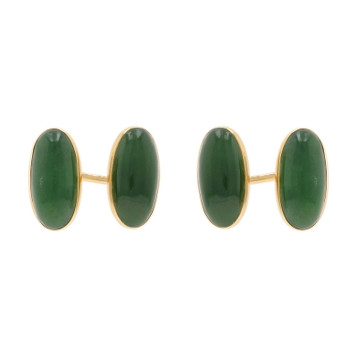 Yellow Gold Nephrite Jade Vintage Men's Cufflinks - 14k Oval Cabochon Yellow Gold Nephrite Jade Vintage Men's Cufflinks - 14k Oval Cabochon