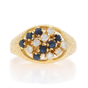 Yellow Gold Sapphire Diamond Cluster Cocktail Ring - 18k Round .70ctw Yellow Gold Sapphire Diamond Cluster Cocktail Ring - 18k Round .70ctw