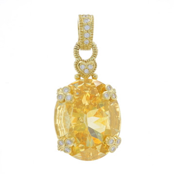 Judith Ripka Canary Crystal Diamond Enhancer Pendant Yellow Gold 18k Oval .20ctw