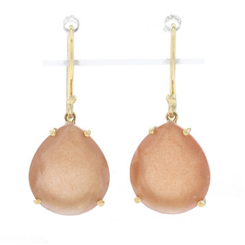 Ippolita Peach Moonstone Dangle Earrings - Yellow Gold 18k Teardrops Pierced Ippolita Peach Moonstone Dangle Earrings - Yellow Gold 18k Teardrops Pierced